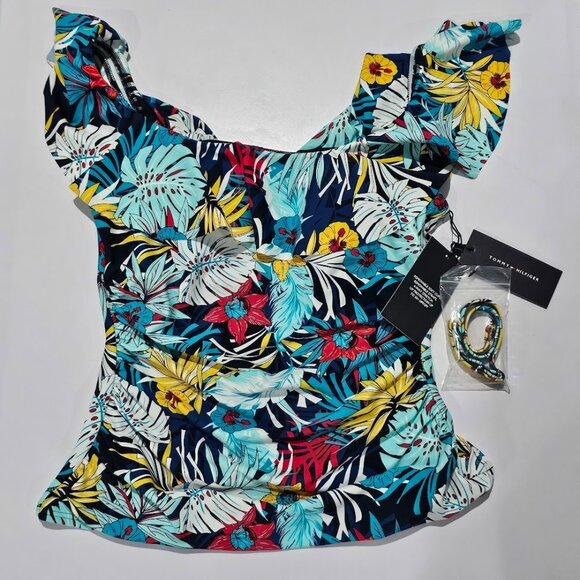 Tommy Hilfiger Printed Off-the-Shoulder Flounce Tankini Top - Picture 5 of 9